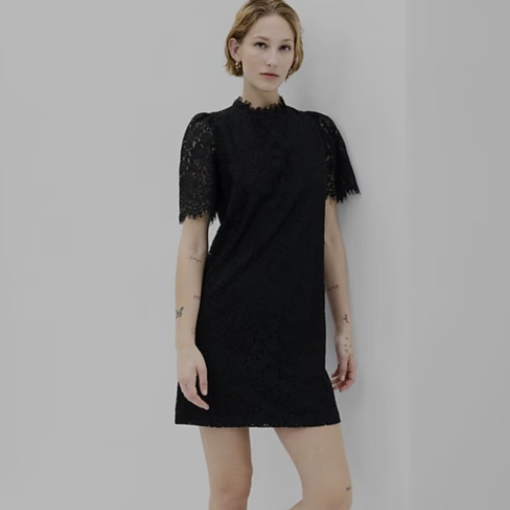 GAP Puff Sleeve Ruffle Neck Lace Mini Dress XS